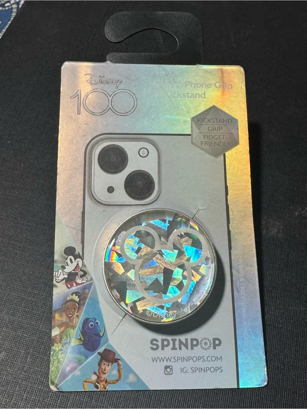 Disney Holographic Mickey Ear SpinPop Phone Grip - Silver Prism